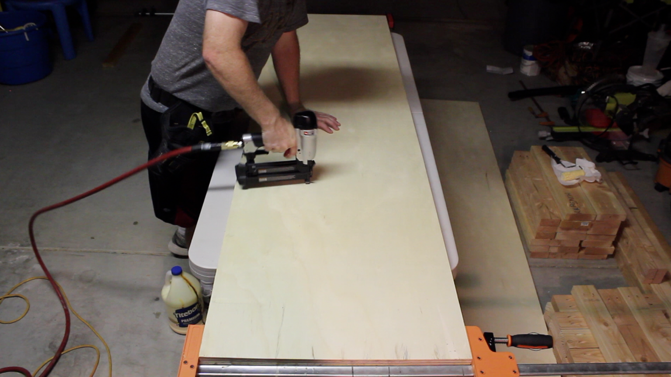 attaching bench top with brad nails