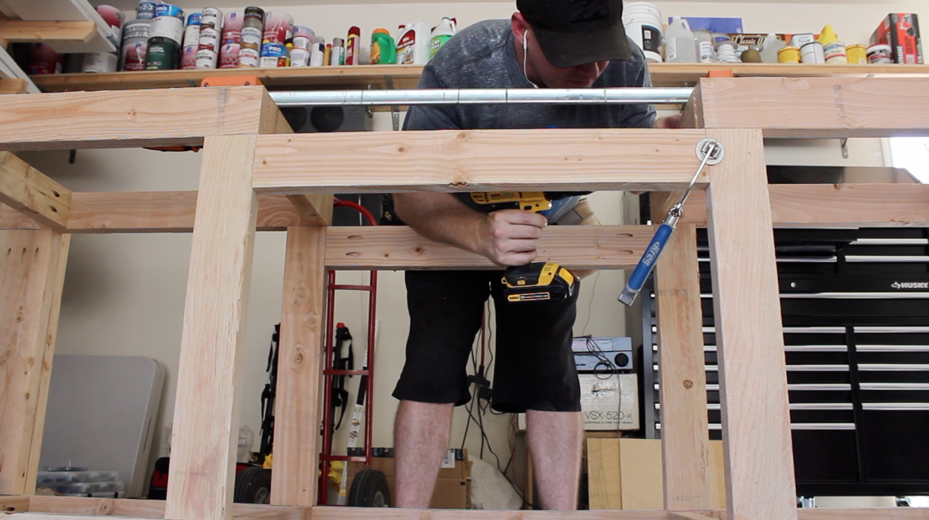installing frame in the workbench for the miter saw insert