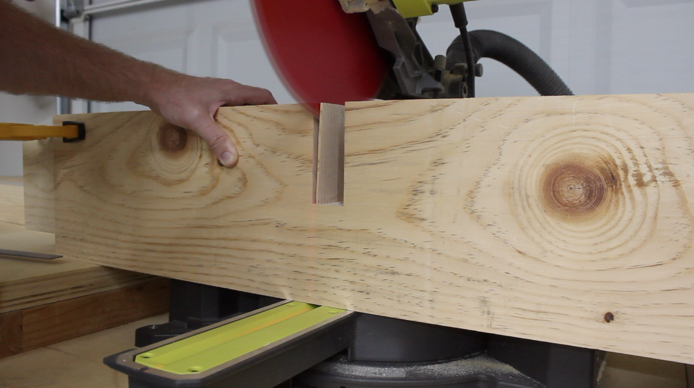 Miter saw cutting rabbet in bottom stretcher